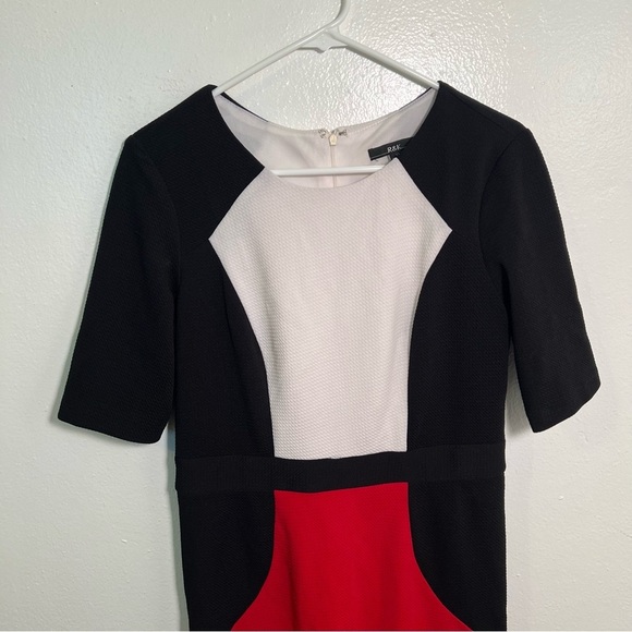 R&K Colorblock Dress Black White Red Textured 10 - Picture 2 of 10